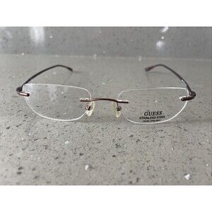 GUESS GU1274 BRN 48-17-140 Stainless Steel Rimless Eyeglasses Frames ONLY Brown